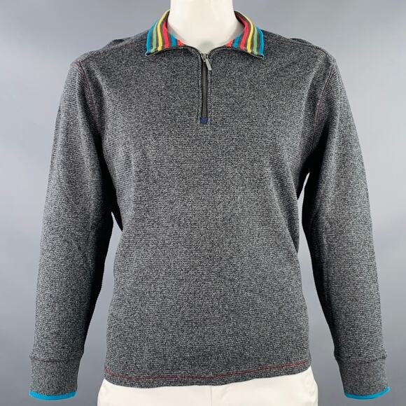ROBERT GRAHAM Size XL Blue Charcoal Waffle Knit Cotton Half Zip Sweater - Picture 1 of 6